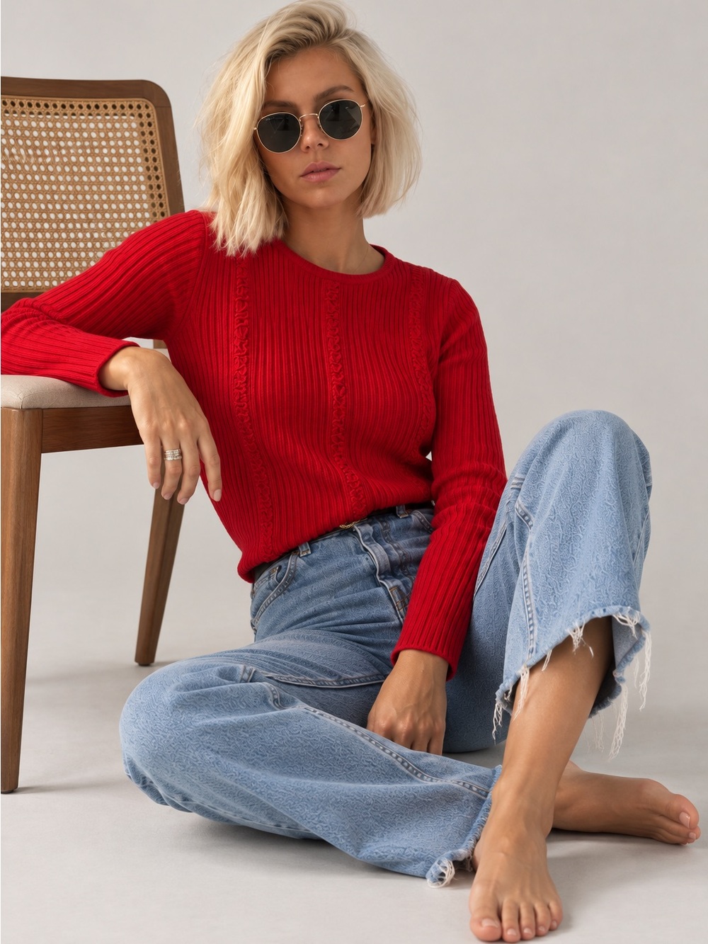 Copper Key Red Ribbed Sweater Size XL